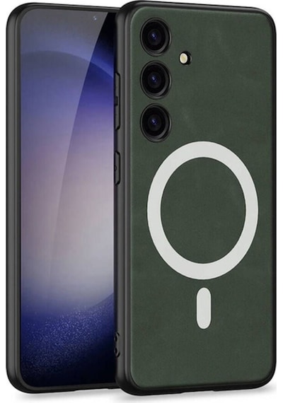 Galaxy S24 Kılıf M-safe Şarj Özellikli Deri Tasarımlı Zore Kıpta Nubuk Kapak Yeşil