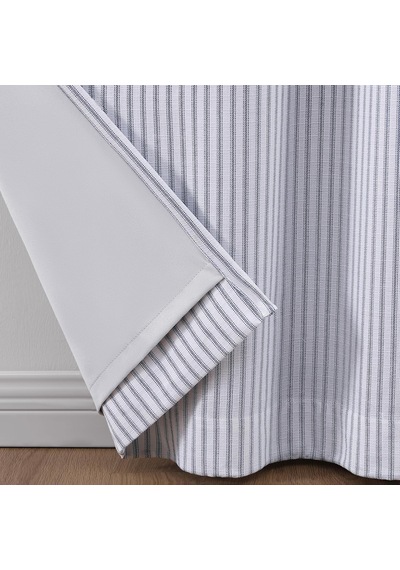 Ticking Çizgili Karartma Astarlı Çubuk Cebi/arka Sekme Pencere Perdesi Panel Çifti, 241 Cm, Beyaz/indigo, 213 Cm