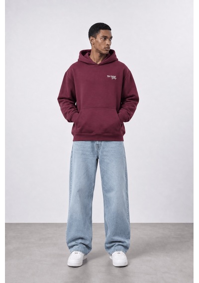 Respire Erkek Carpet Patch Detaylı Oversize Hoodie Bordo