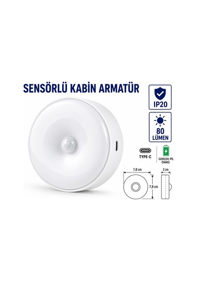 Lampist Sensörlü Led Kabin Armatür Şarjlı 4000k Beyaz