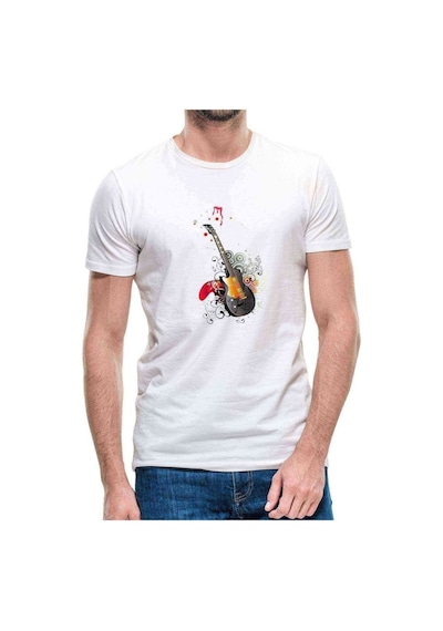 Gitar Art Baskılı Beyaz Erkek Tshirt