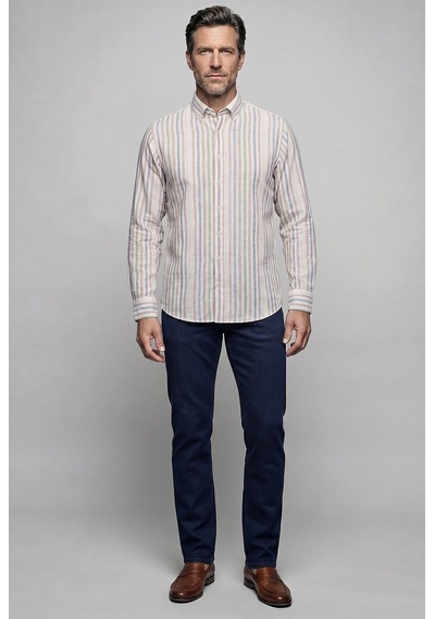 Bisse Kahve Regular Fit Keten Cepsiz Uzun Paşa Yaka Gömlek Gmktn261092 K11