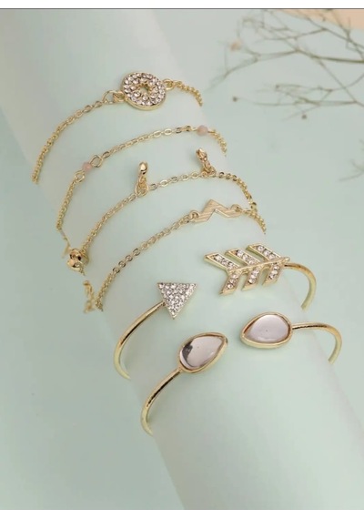 Lunarie Zirkon Taşlı Ve Pembe Doğal Taş Detaylı 6'lı Bileklik Rose Gold