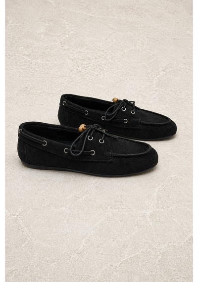 Demirsa Boutique Kadın Siyah Bağcıklı Loafer Günlük Babet Ayakkabı Siyah