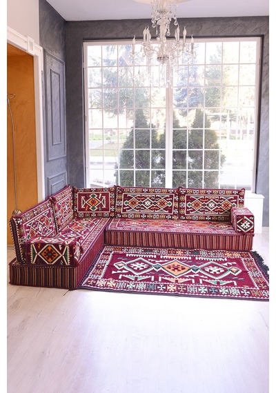 Şark Köşesi Takımı Bordo Anadolu Modeli 10 Parça 20 Cm Minder Kalınlığı