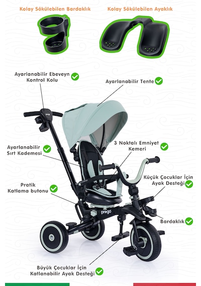 Prego Happy Dino Plus 360 Tamamen Katlanabilir Çocuk Bisikleti