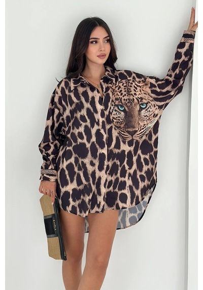 Asprin Fashion Kaplan Desen Tunik Gömlek Leopar