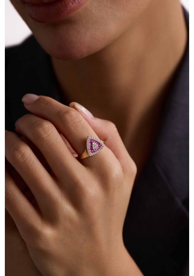 Pink Baget Taşlı Üçgen Yüzük T13867 Renkli