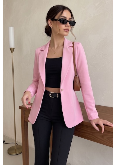 Armonika Kadın Toz Pembe Tek Düğmeli Ceket Arm-20k001020
