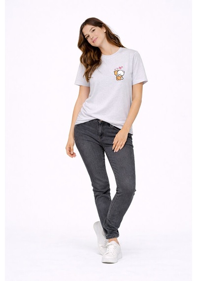 Nevermind Sevgili Kombini Minimal Ayıcık Kalp Baskılı Çift Tişört Oversize Beyaz