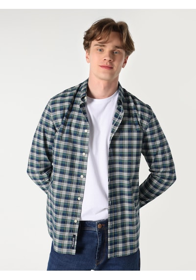 Colin's Slim Fit Kareli Lacivert Erkek Uzun Kol Gömlek CL1061792_Q1.V1_NAV