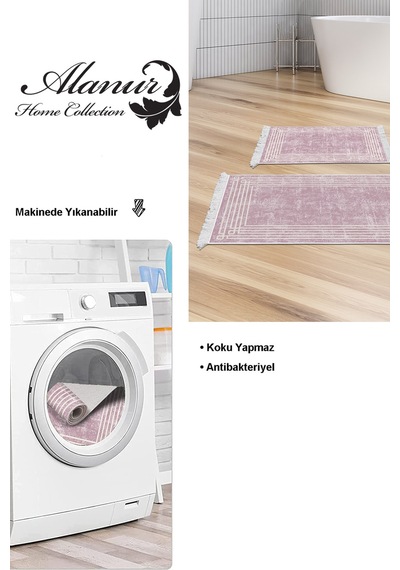 Dekoreko Kaymaz Taban Djt 2 Li Banyo Paspas Takımı Trend Saçaklı Modern M5142 pudra