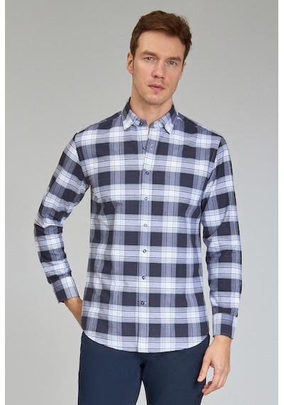 Bisse Modern Fit Paşa Yaka Ekose Lacivert Erkek Gömlek Gmeks12300300 D39 Lacivert