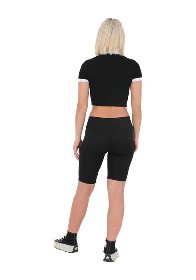 Sortie Collection Bisiklet Yaka Önü Baskılı Pamuklu Crop Tişört Siyah