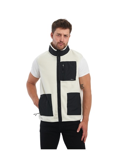 Adams Erkek Polar Kolsuz Çift Renk Yelek 3 Cepli Comfort Fit Ekru