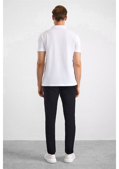 Süvari Beyaz Slim Düz Nakışlı Pike Düğmeli Polo Yaka Tişört Ts1014000474-bey