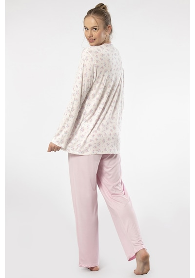 Türen 3366 Kadın Büyük Beden Uzun Kollu Pijama Takım-pembe Pembe