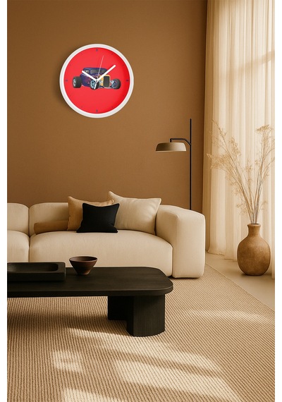 Klasik Araba Modern Duvar Saati - 25cm - Önü Camlı Beyaz Kasa - Sessiz Mekanizma-jh0789 Beyaz