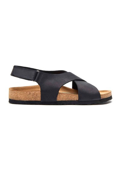 Comfortfusse Fayette - Erkek Ortopedik Hakiki Deri Sandalet Siyah Nubuk Deri