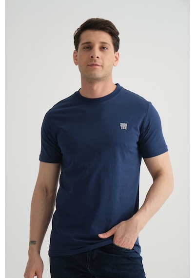 Shooter Sportwear Shooter Erkek Pamuklu Esnek T-shirt Standart Kalıp Minimal Logolu İndigo