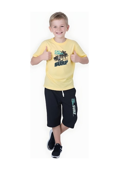 Fyk Kids Erkek Çocuk Yazlık Surf Baskılı Alt-üst Takım Sarı