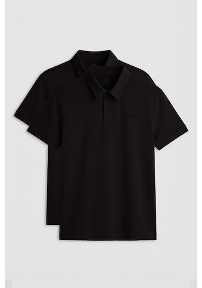 Standart Fit Basic Polo Yaka 2li Paket Siyah Erkek T-shirt - 87748