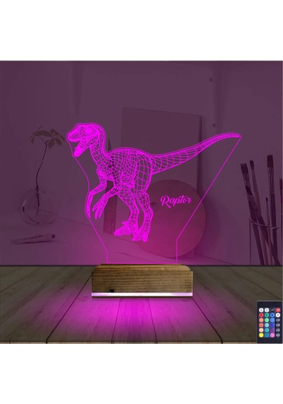 Luvivia Dinozor Raptor 3d Lamba - Masa Gece Lambası Şeffaf