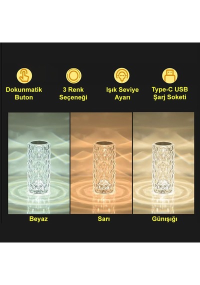 Dokunmatik 3 Renk Usb Kablolu Led Masa Lambası Gt-cl15