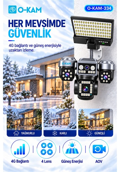 O-kam 334 Prm. 4 Kameralı Sım Kartlı Solar Güvenlik Kamera