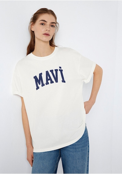 Mavi Kadın Mavi Baskılı Tişört Kırık Beyaz 1600843-81964