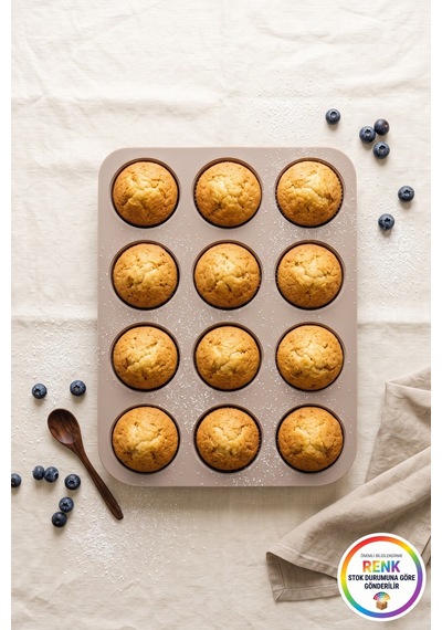 Silikon Muffin Kalıbı 12 Gözlü Kek Cupcake Kalıbı Zahmetsiz Ayrılan Fırın Kalıbı 30,5 Cm Çok Renkli