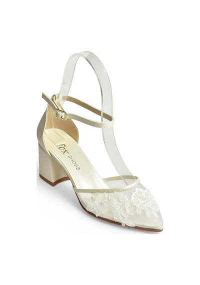 Fox Shoes Y246061509 Sedef Çiçek Motifli Kalın Topuklu Gelin Ayakkabısı