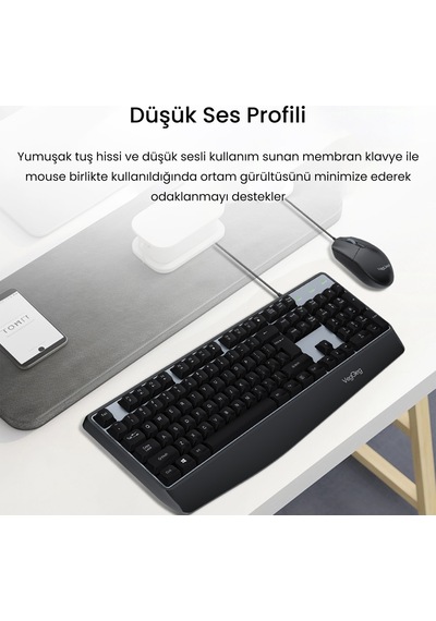 Veggieg Mk500a Ergonomik Kablolu Türkçe Q Klavye Mouse Seti Siyah