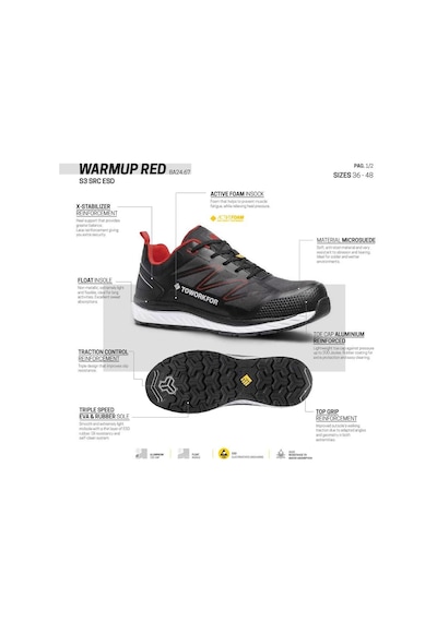 Toworkfor Warm Up Red S3 Src Esd İş Ayakkabısı Kırmızı