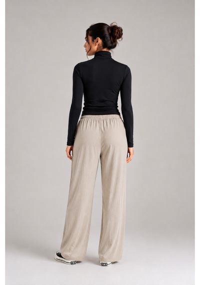 Mixxtrend Kadın Ultra Soft Tencel Bağcıklı Pantolon Bej