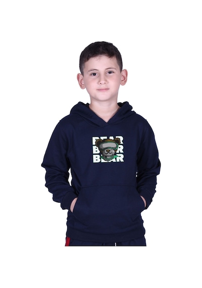 Fyk Kids Kapüşonlu Kanguru Cepli Bear Baskılı Erkek Çocuk Sweatshirt Lacivert