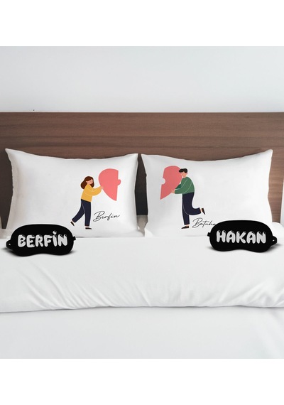 Bk Gift Kişiye Özel Sevgili Tasarımlı Pamuklu Yastık Kılıfı Ve Göz Bandı Çift Uyku Seti-13, Tasarım Ev Tekstili, Uyku Bandı, Ev Hediyesi