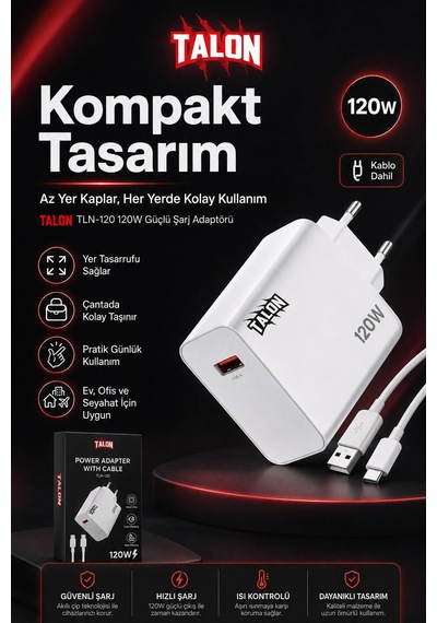 Usb Kablolu 120w Güç Adaptörü Hızlı Şarj Destekli Mobil Cihaz Uyumlu Set Diğer