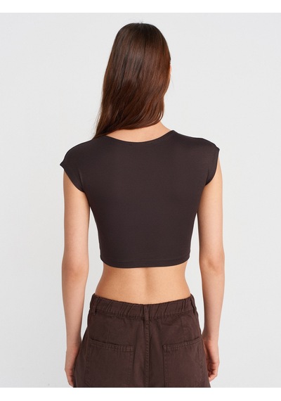 Dilvin 30528 Pamuk Ve Modal Karışımlı Crop Top-koyu Kahve Koyu Kahve