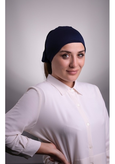 Halven Lacivert Pratik Hazır Geçmeli Iç Bone Viskon Kumaş Dikişsiz Boru Lacivert
