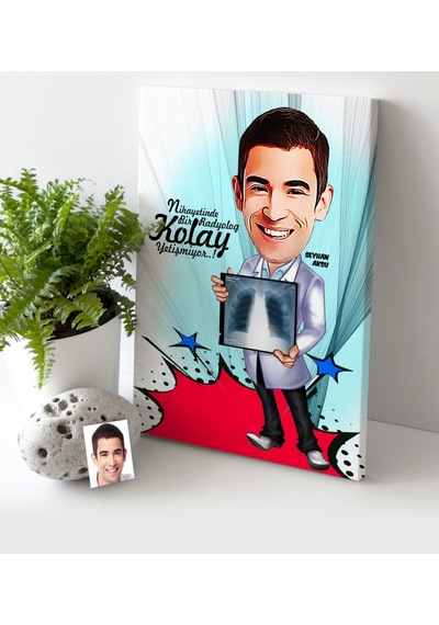 Kişiye Özel Bay Radyoloji Uzmanı Karikatür Kanvas Tablo (30 X 50