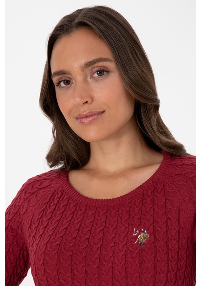 U.S. Polo Assn. Kadın Koyu Frambuaz Bisiklet Yaka Basic Kazak 50307728-VR104