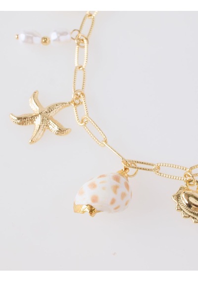 Jimmy Key Jimmy Key Altın Rengi İnci Detaylı Deniz Kabuğu Figürlü Charm Kolye 6sw427035150