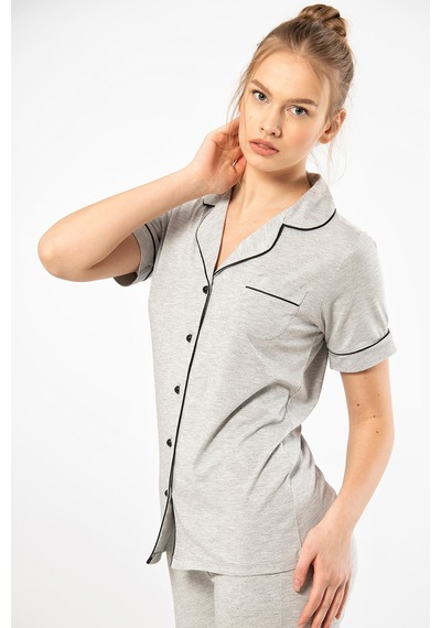 Türen 3368 Kadın Kısa Kollu Gömlek Yaka Pijama Takım-gri Gri