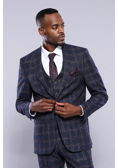 Wessi Ekose Desenli Slim Fit Lacivert Erkek Ceket - Wessi Lacivert