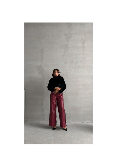 Verymoda Deri Pantolon F1844 Bordo Siyah