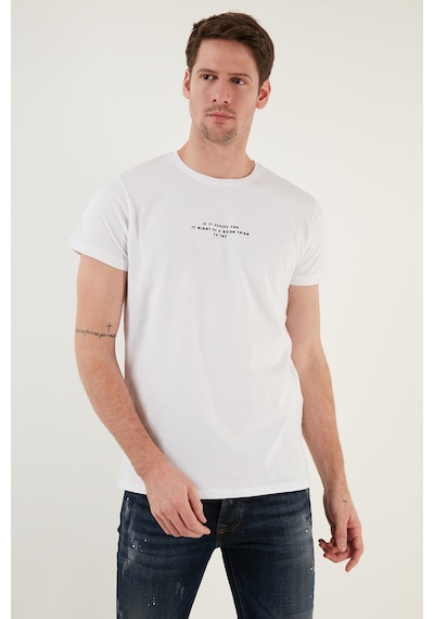 Buratti Pamuklu Slim Fit Bisiklet Yaka Erkek T Shirt 541Ifit Beyaz