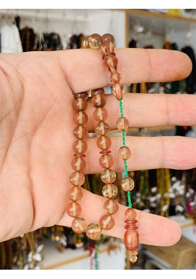 ATEŞ KEHRİBAR TESBİH ŞEFFAF SARI KÜRE MODEL