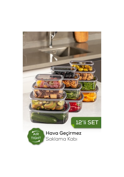 Vienev 12'li Hava Geçirmez Saklama Kabı Seti Antrasit 3 x 250 - 500 - 750 - 1200 ML Antrasit