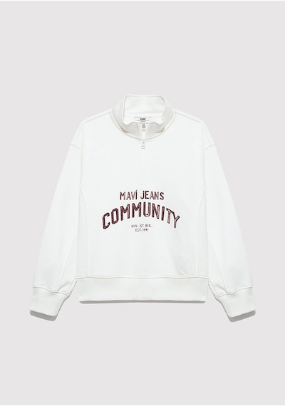 Mavi - Baskılı Yarı Fermuarlı Ekru Sweatshirt 7s10130-70057 Ekru